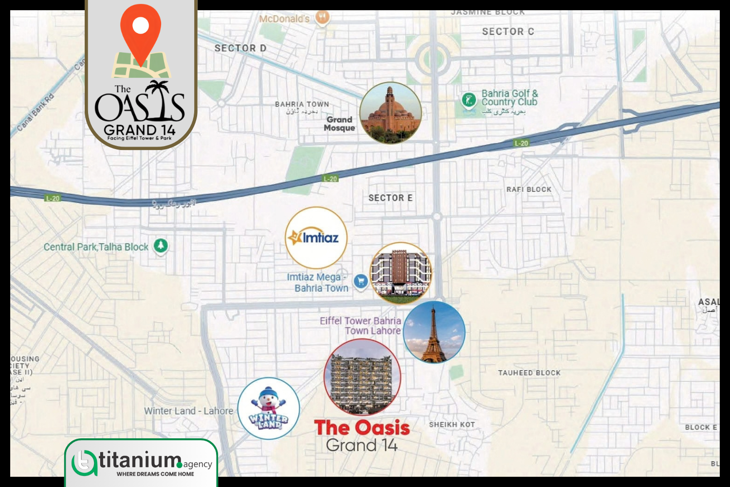 location map of Oasis Grand 14 Bahria Town Lahore